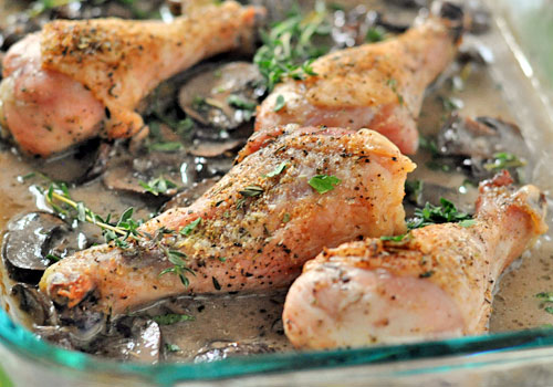 Baked Chicken Legs with Paleo Mushroom Sauce