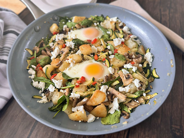 Breakfast Skillet with Potatoes, Zucchini and Mushrooms