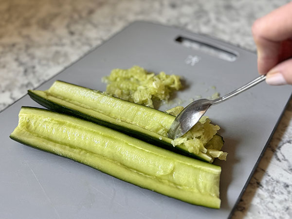 English cucumber cut in half and deseeded.