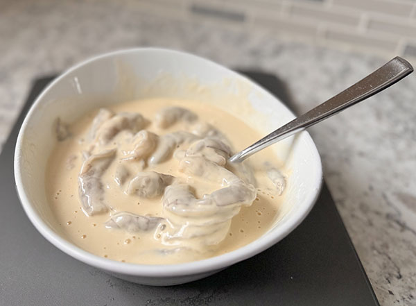 Fresh raw shrimp dipped in homemade tempura batter.