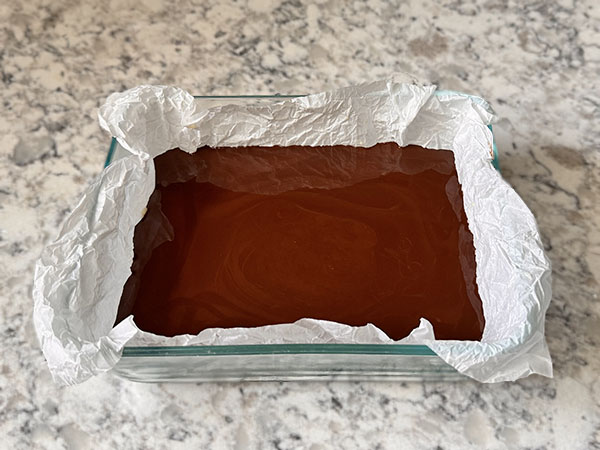 Chocolate layer spreaded on top of the coconut layer.