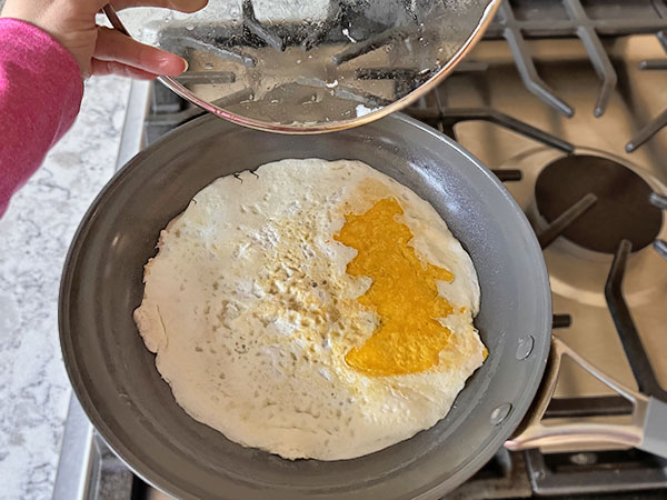 Flipped omelette ready for the filling to be added.