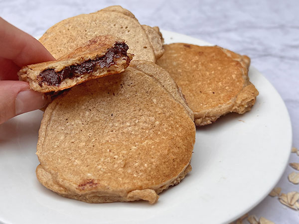 Gluten Free Oatmeal Pancakes with Chocolate Filling