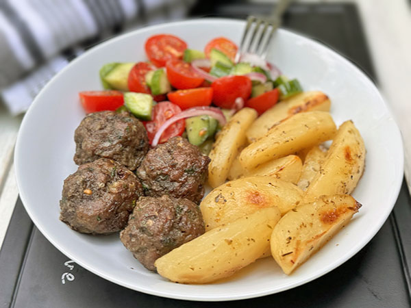 Greek Meatballs & Potato Bowls Recipe with Easy Salad