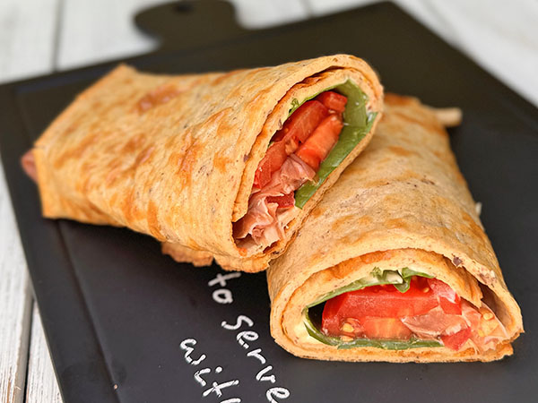 Mediterranean Cottage Cheese Wrap with Prosciutto & Spinach