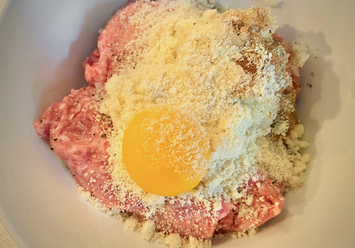 Ground pork mixture with almond flour, egg and Swedish meatball spices.