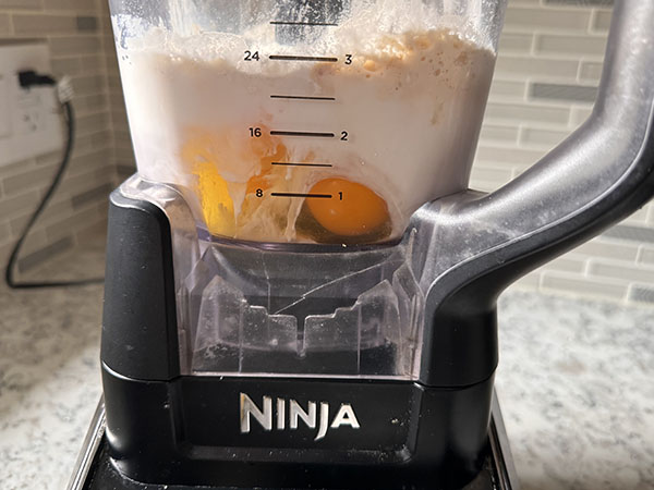 Dutch Baby Pancake ingredients in blender.