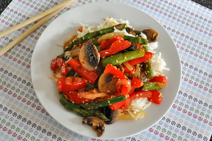 Asparagus, Mushrooms and Pepper Stir-Fry