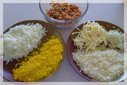 Mimosa (Layered Fish Salad) photo instruction 1 Mimosa (Layered Fish Salad) photo instruction 1